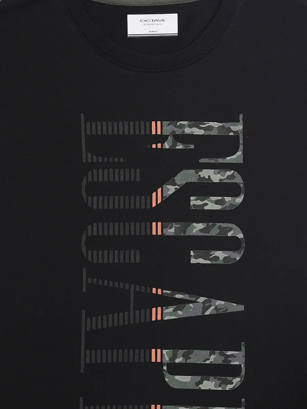 Octave Boys Black Typography Printed T-shirt