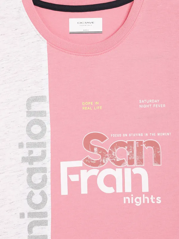 Octave Boys Pink Typography Printed Applique T-shirt