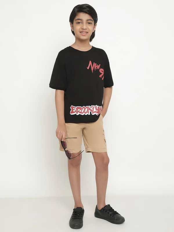 Octave Boys Typography Printed Drop Shoulder Cotton T-shirt