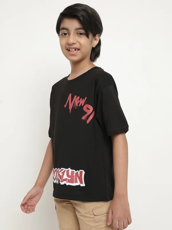 Octave Boys Typography Printed Drop Shoulder Cotton T-shirt