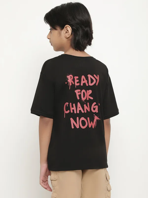 Octave Boys Typography Printed Drop Shoulder Cotton T-shirt