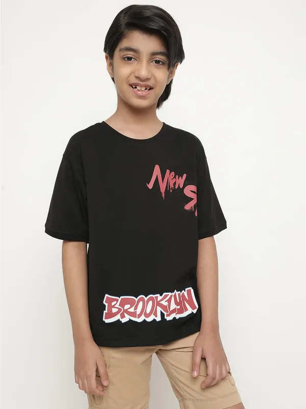 Octave Boys Typography Printed Drop Shoulder Cotton T-shirt