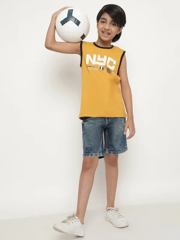 Octave Boys Typography Printed Sleeveless Cotton T-Shirt