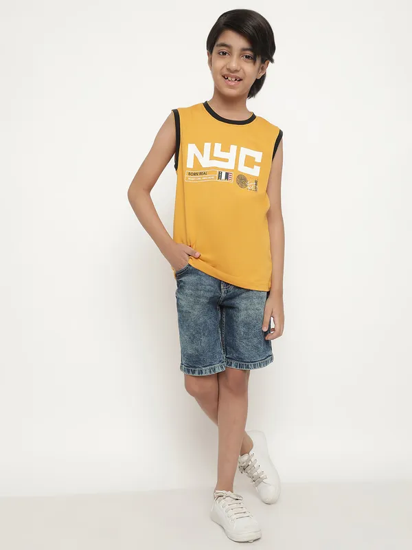 Octave Boys Typography Printed Sleeveless Cotton T-Shirt