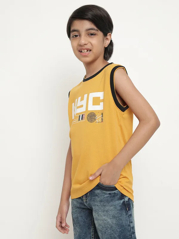 Octave Boys Typography Printed Sleeveless Cotton T-Shirt