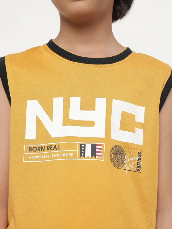 Octave Boys Typography Printed Sleeveless Cotton T-Shirt