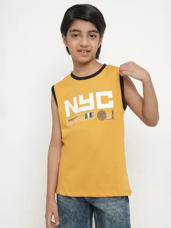 Octave Boys Typography Printed Sleeveless Cotton T-Shirt