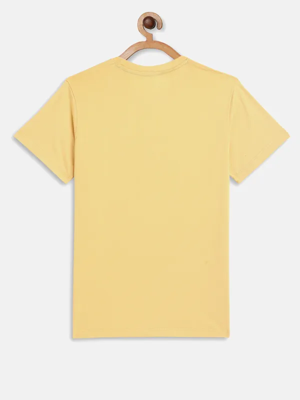 Octave Boys Yellow Typography Printed Applique T-shirt