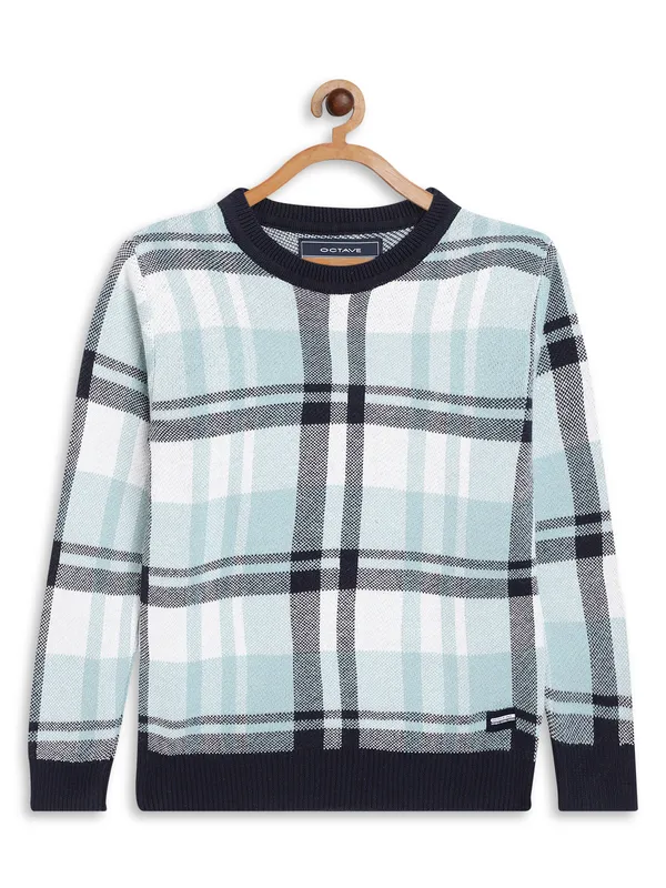 Octave Boys Blue  White Checked Cotton Pullover
