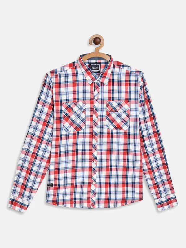 Octave Boys Maroon  White Checked Regular Fit Cotton Casual Shirt