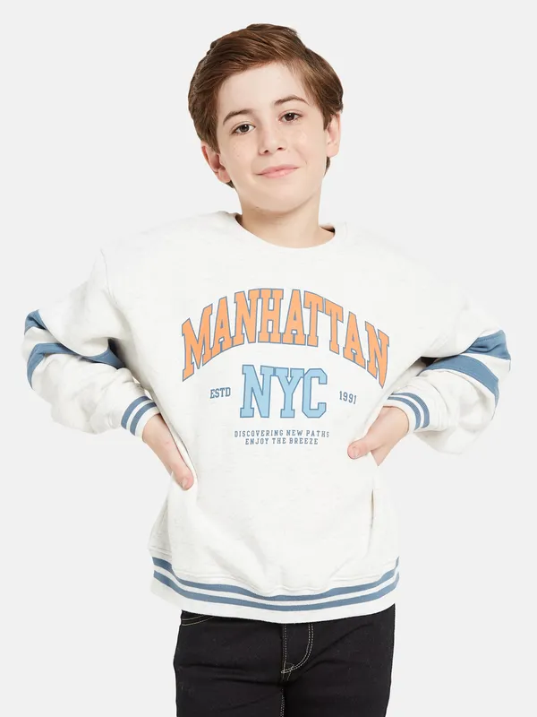 Octave Boys White Printed Sweatshirt