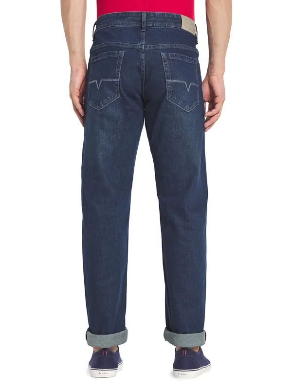 Octave Men Blue Solid Cotton Clean Look Regular Fit Jeans