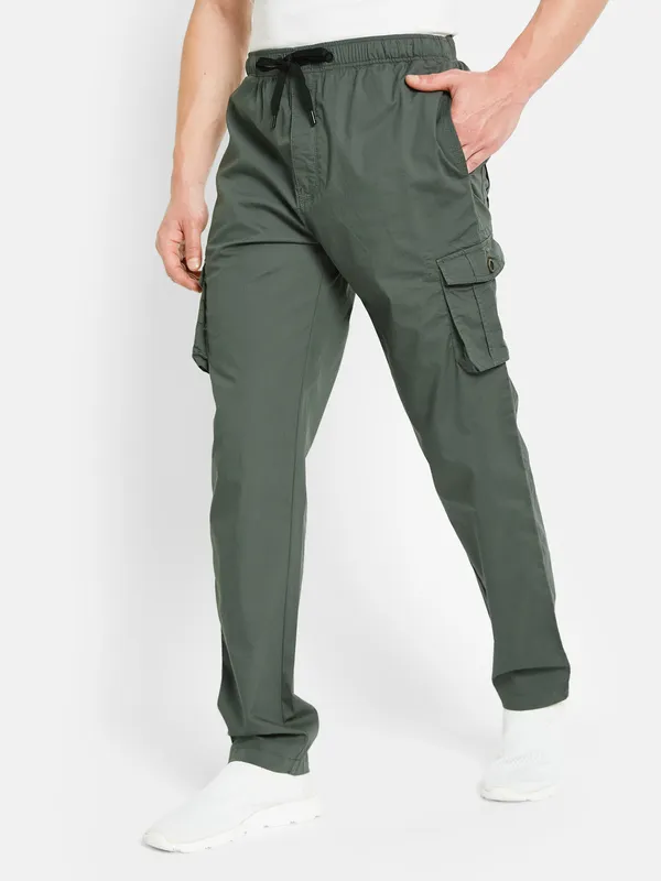 Octave Men Mid-Rise Cotton Cargo Track Pants