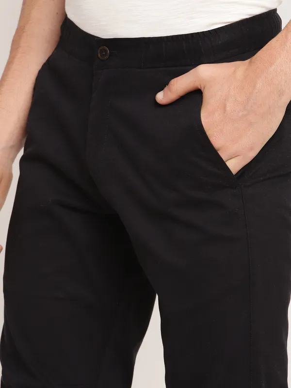 Octave Men Black Solid Cotton Track Pants