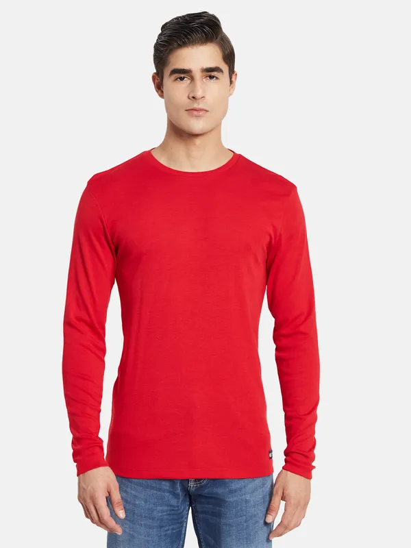 METTLE Men Red Raw Edge T-shirt