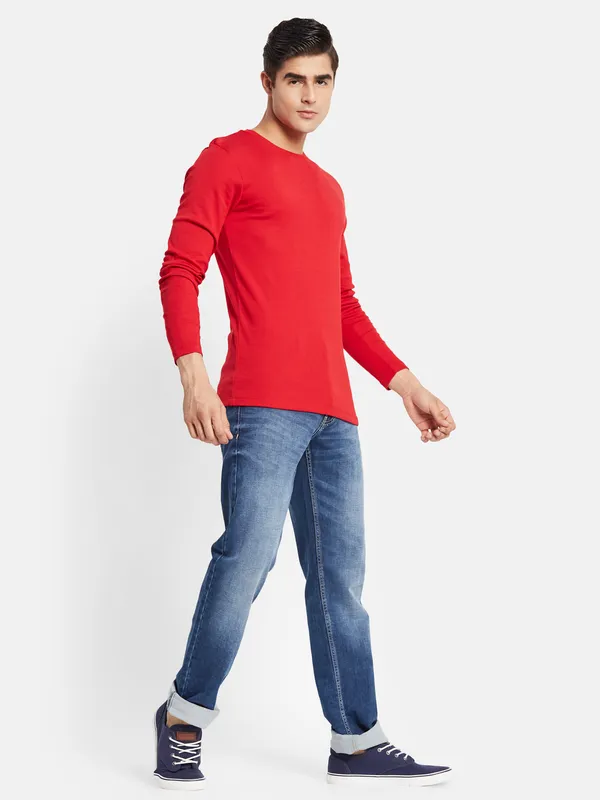 METTLE Men Red Raw Edge T-shirt