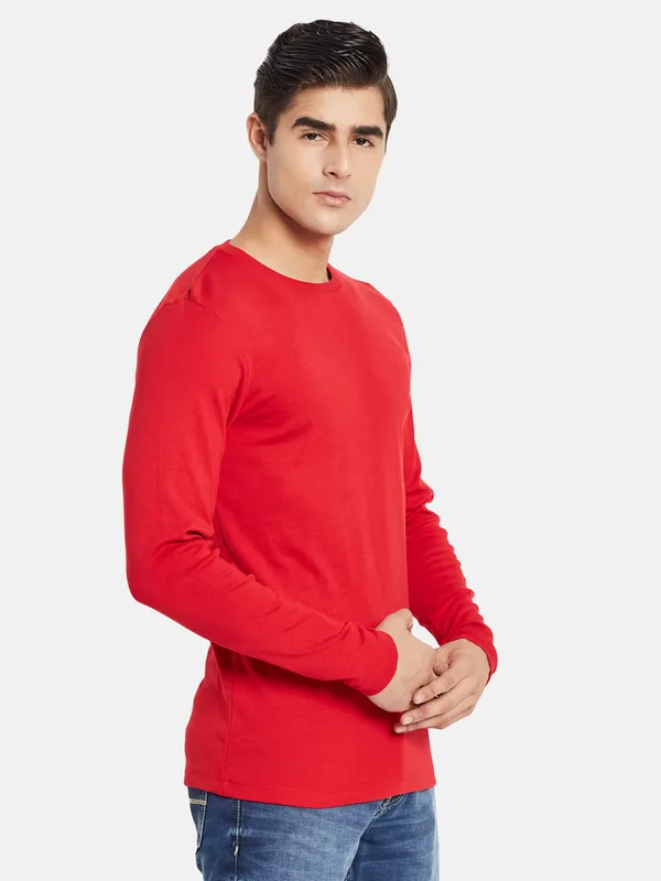 METTLE Men Red Raw Edge T-shirt