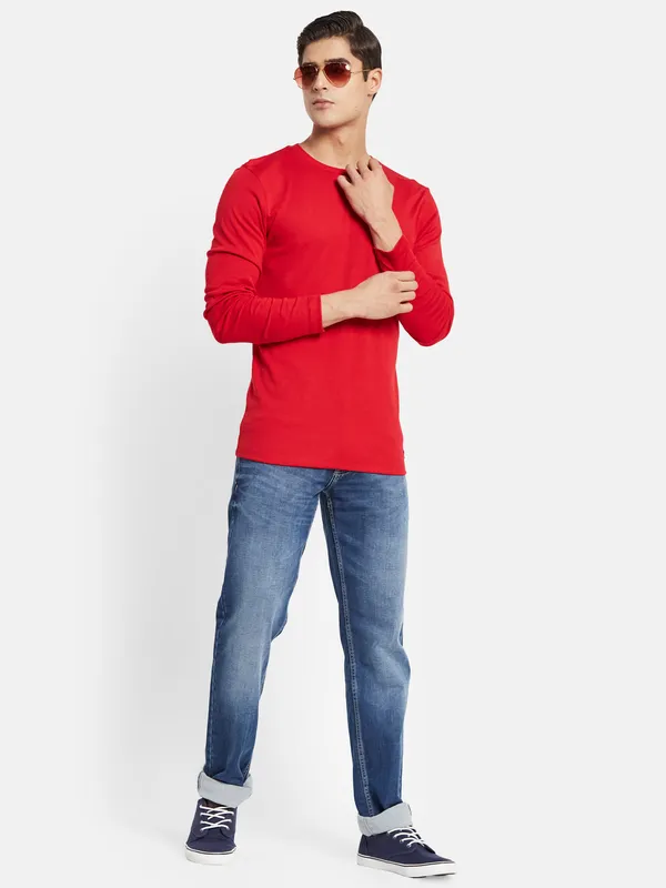 METTLE Men Red Raw Edge T-shirt