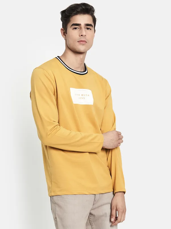 Men Yellow Round Neck T-shirt