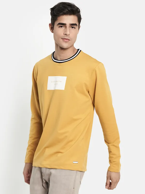 Men Yellow Round Neck T-shirt