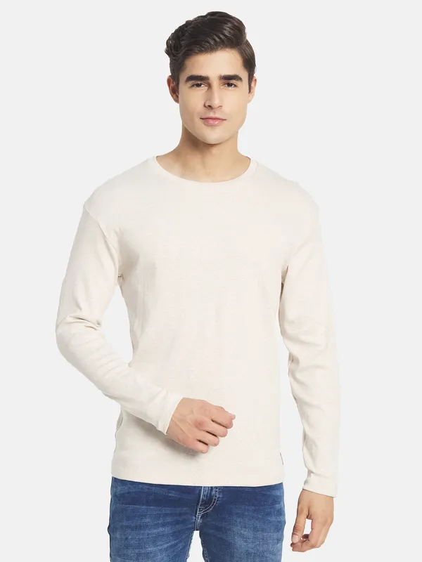 METTLE Men Cream-Coloured Raw Edge T-shirt