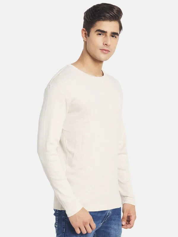 METTLE Men Cream-Coloured Raw Edge T-shirt