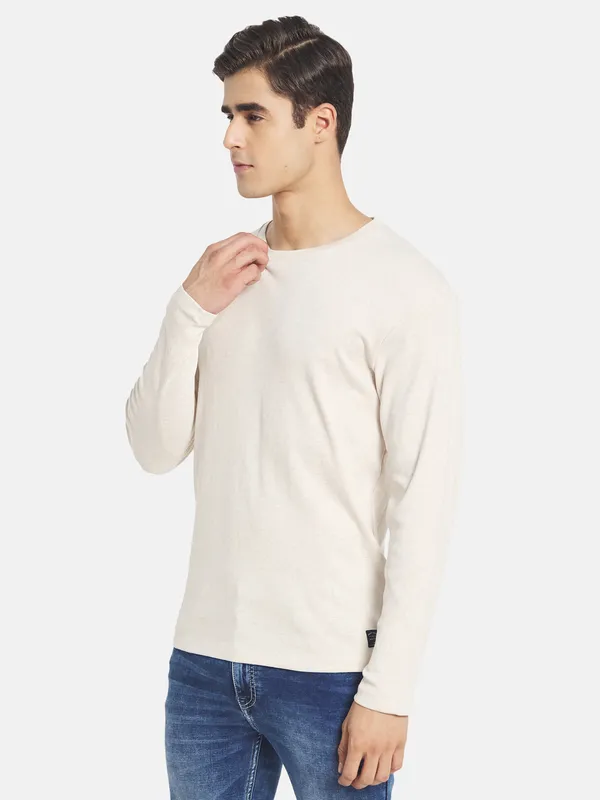 METTLE Men Cream-Coloured Raw Edge T-shirt