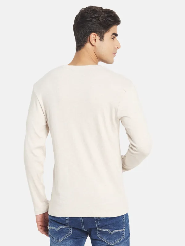 METTLE Men Cream-Coloured Raw Edge T-shirt