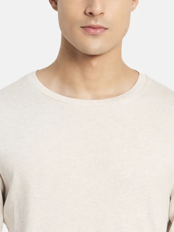 METTLE Men Cream-Coloured Raw Edge T-shirt