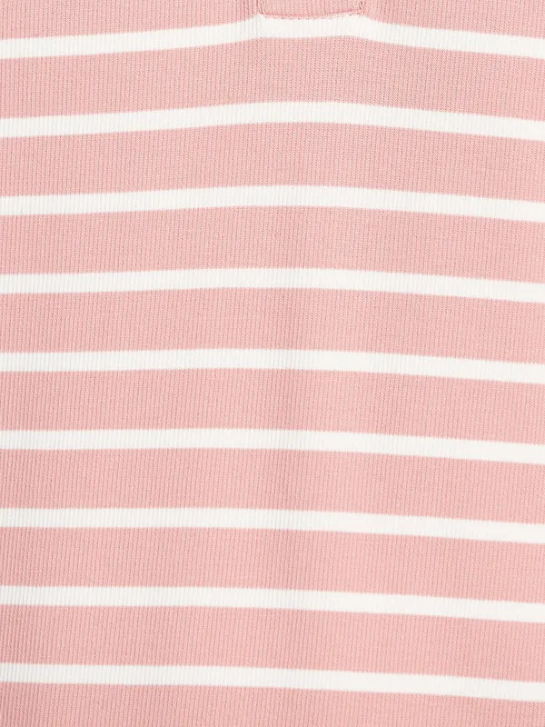 METTLE Men Pink  White Striped Cotton T-shirt