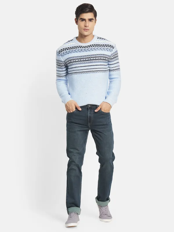 METTLE Men Blue Black Geometric Pullover