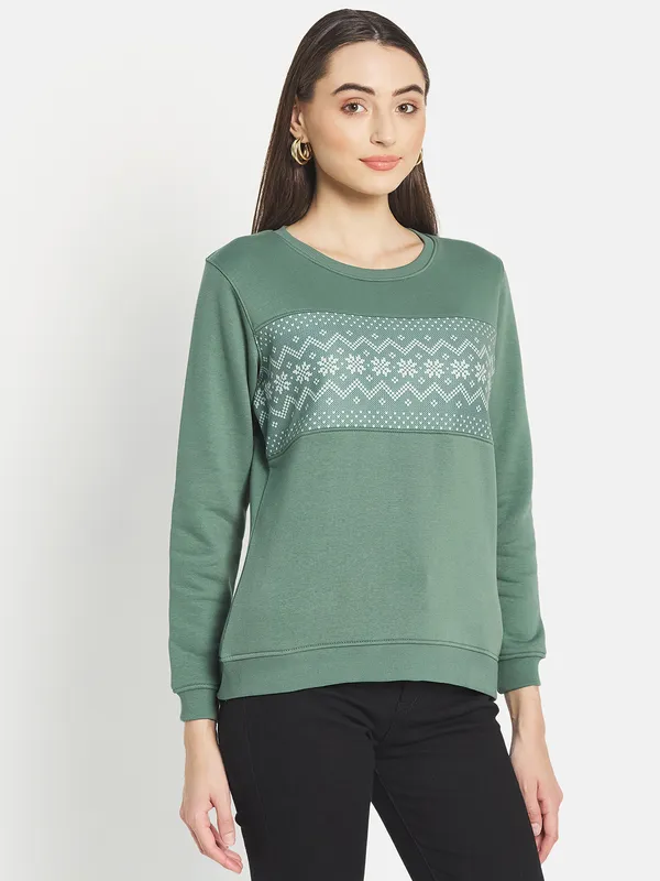METTLE Women Olive Green Sweatshirt