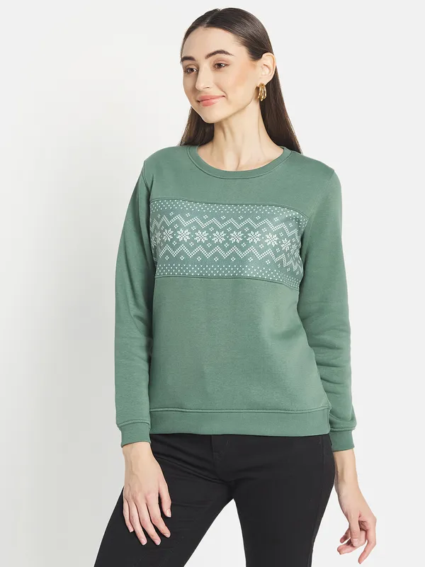 METTLE Women Olive Green Sweatshirt