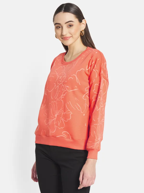 METTLE Women Orange Printed Sweatshirt