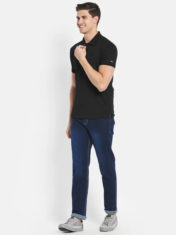 Octave Men Black Polo Collar T-shirt