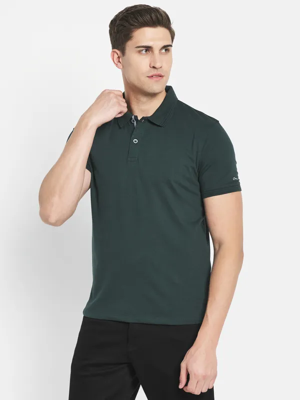 Octave Men Green Polo Collar T-shirt