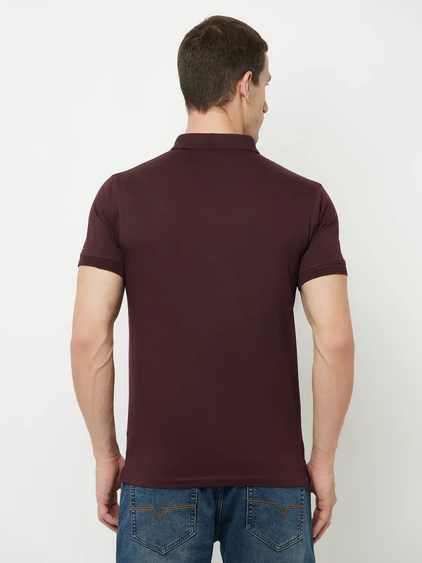 Octave Men Maroon  temptress Polo Collar Applique T-shirt