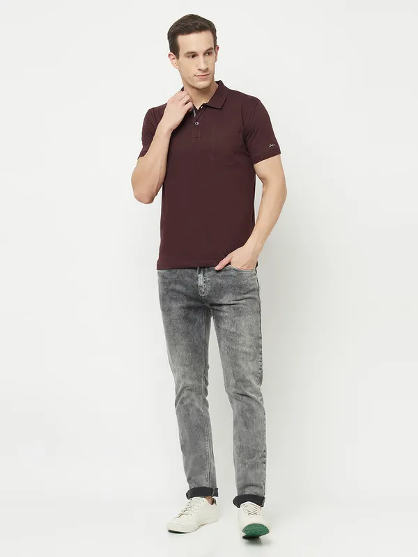 Octave Men Maroon  meteorite Polo Collar Applique T-shirt