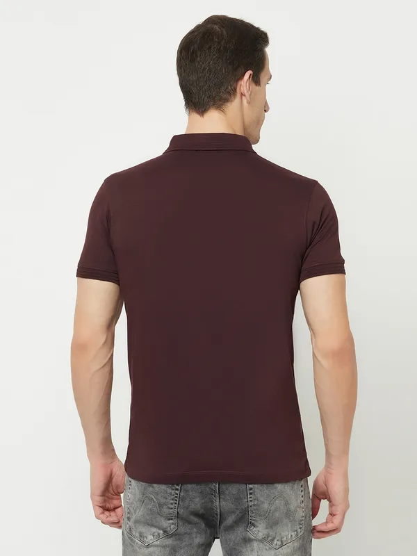 Octave Men Maroon  meteorite Polo Collar Applique T-shirt