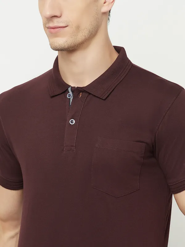 Octave Men Maroon  meteorite Polo Collar Applique T-shirt