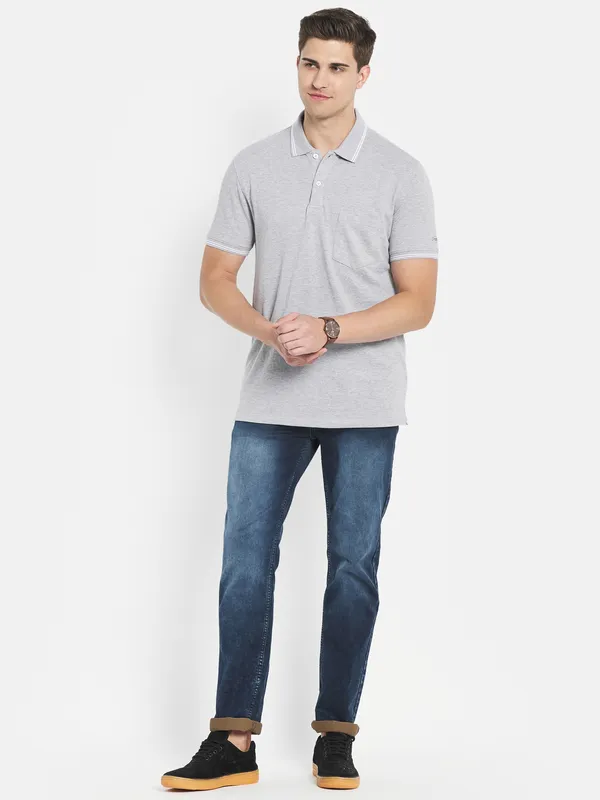 Octave Men Grey Polo Collar T-shirt