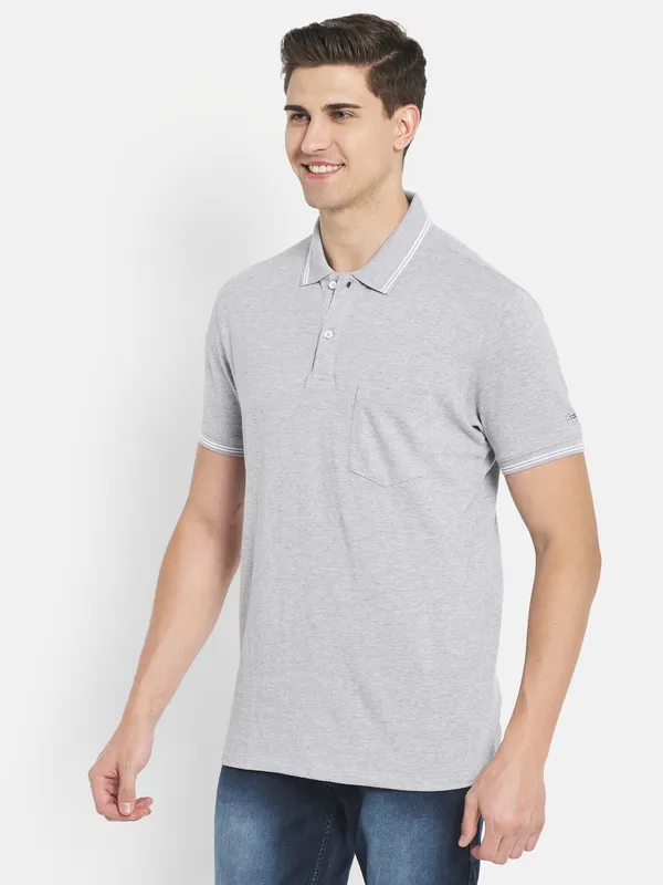 Octave Men Grey Polo Collar T-shirt