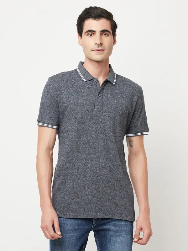 Octave Men Grey Polo Collar Cotton T-shirt