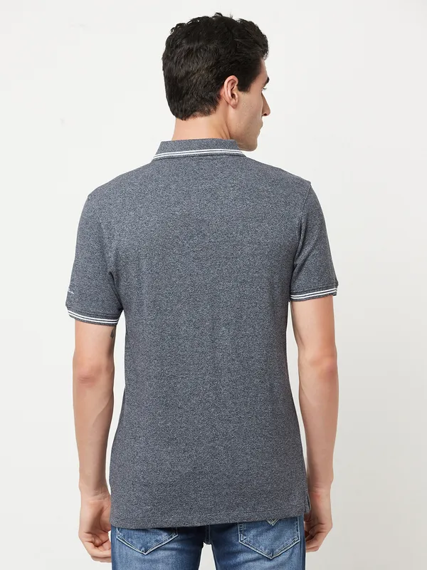 Octave Men Grey Polo Collar Cotton T-shirt