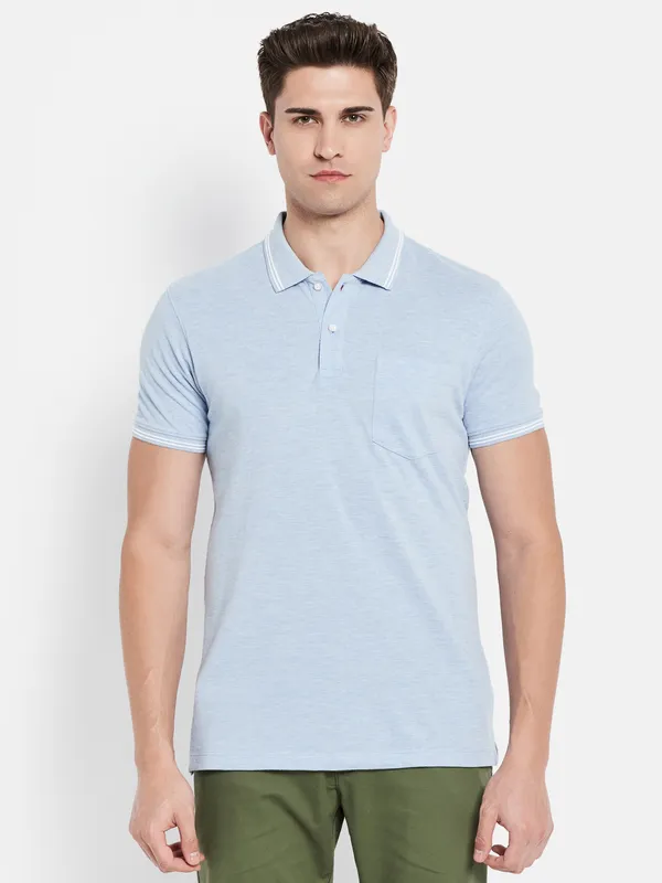 Octave Men Blue Polo Collar T-shirt