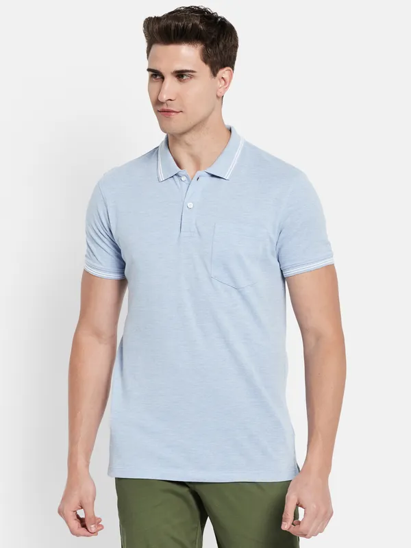 Octave Men Blue Polo Collar T-shirt