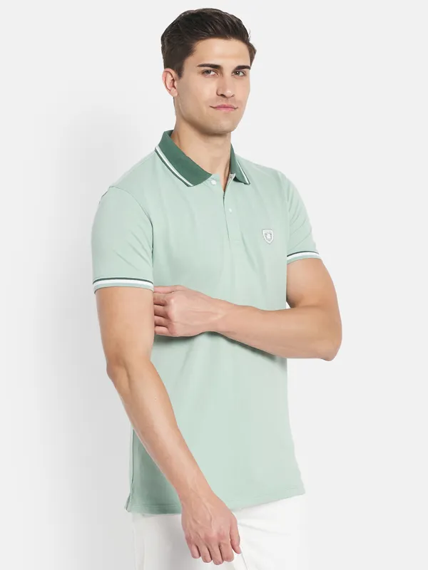 Octave Men Olive Green Polo Collar T-shirt