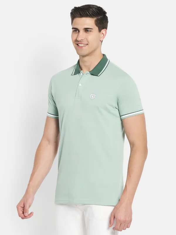 Octave Men Olive Green Polo Collar T-shirt