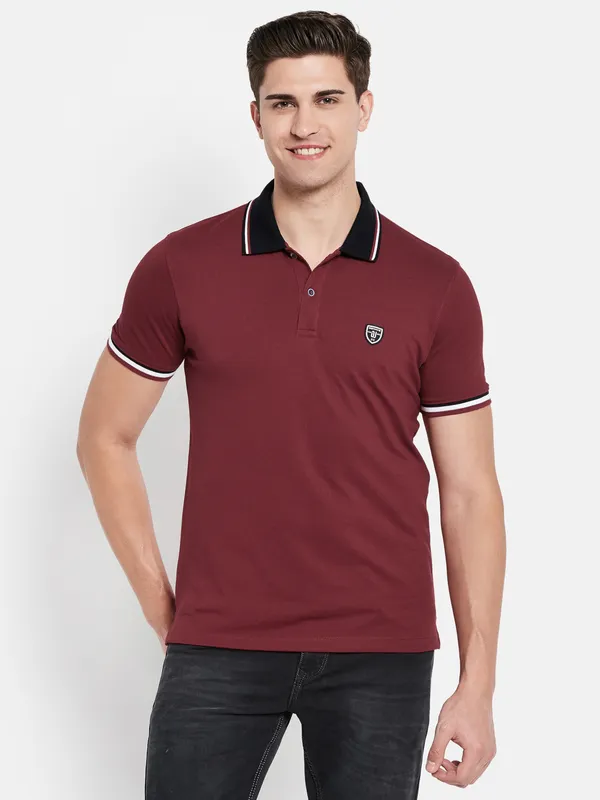 Octave Men Maroon Polo Collar T-shirt