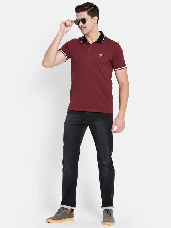 Octave Men Maroon Polo Collar T-shirt